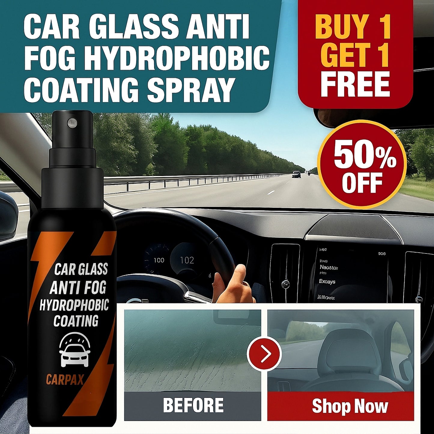 Car Glass Anti- Fog Hydrophobic Coating Jumbo Pack (Buy 1 Get 1 Free)